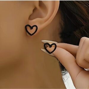 Black Heart Outline Stud Earrings — Minimalist Statement Jewelry